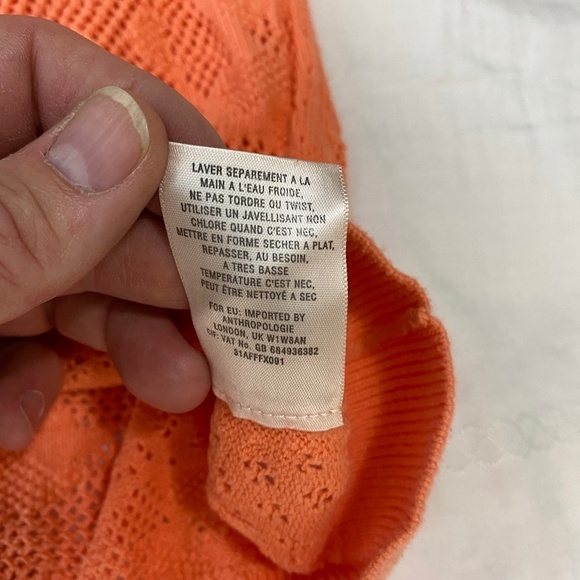 Anthropologie MOTH Women's‎ Peach Open Crochet Long Sleeve Lightweight Sweater S - Picture 7 of 11